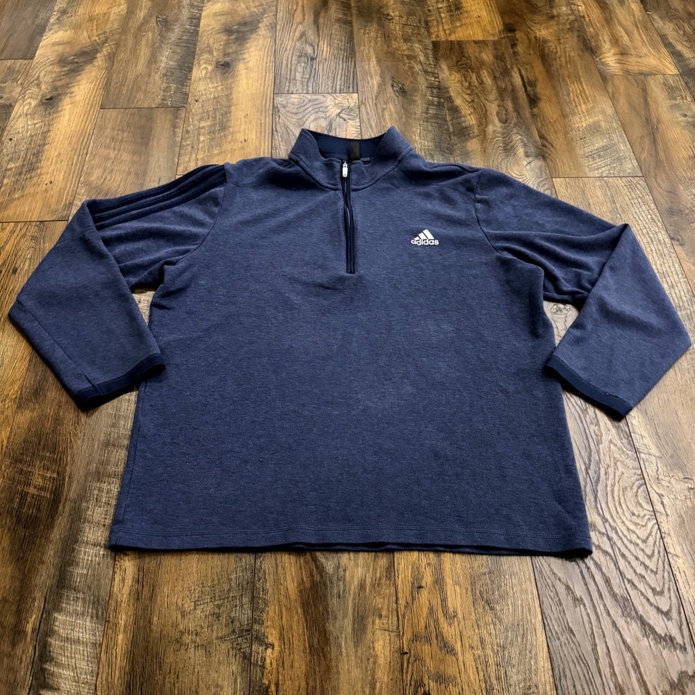 Adidas Mens L Quarter Zip Pullover Navy Blue Pullover Sweatshirt Athleisure Golf
